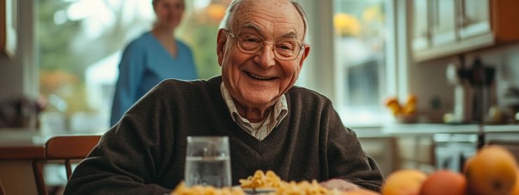 alter mann am mittagstisch